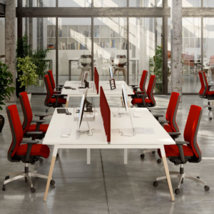 bureau de travail bench design pietement chaine clair et plateau blanc Dialogue BURONOMIC mobilier professionnel