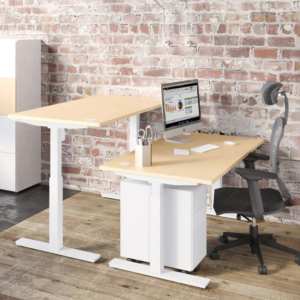 bureau de travail hauteur reglable design blanc et chene clair envol one BURONOMIC mobilier professionnel